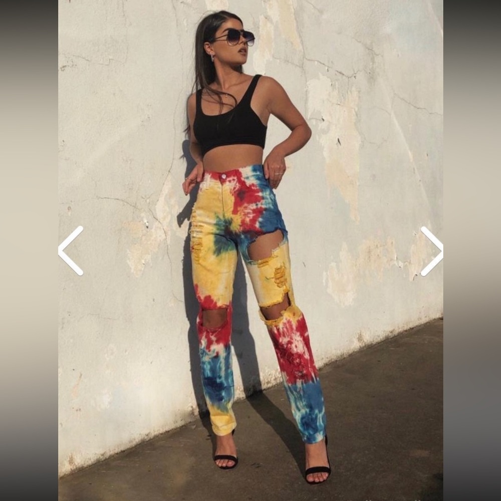 Tie dye distressed jeans